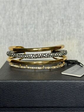 NWT - Alexis Bittar Gold and Clear Crystal Triple-Row Open Cuff Bracelet